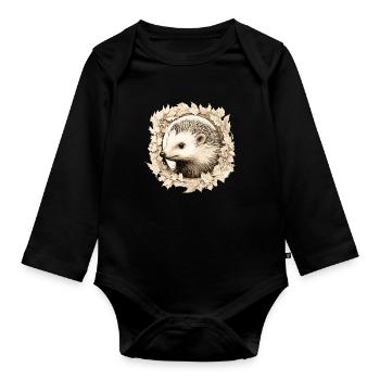 Süßer Vintage Igel - Baby Bio-Langarm-Body - Schwarz - Vorne
