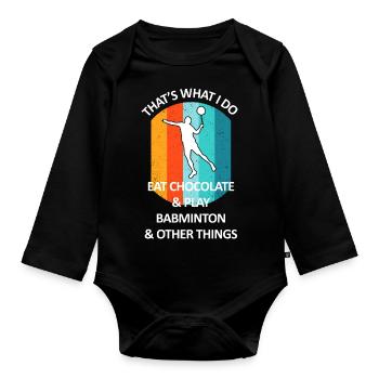 Badminton Federball Badmintonspieler Schokolade - Baby Bio-Langarm-Body - Schwarz - Vorne