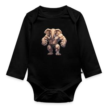Bodybuilder Elephant - Organic Longsleeve Baby Bodysuit - black - Front