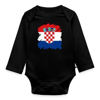 Croatia Flag Adriatic Zagreb Croatian Flag - Organic Longsleeve Baby Bodysuit - black - Front
