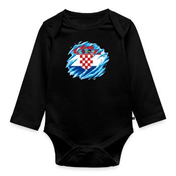 Croatia Flag Adriatic Zagreb Croatian Flag - Organic Longsleeve Baby Bodysuit - black - Front