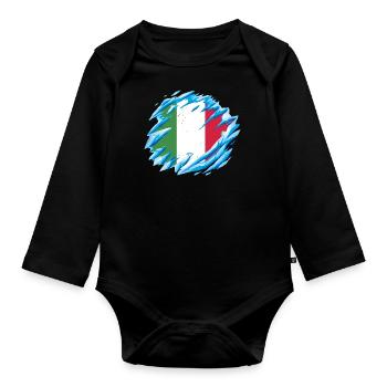 Drapeau italien vintage drapeau italien look usé - Body Bébé bio manches longues - noir - Devant