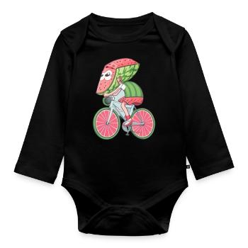 watermelon riding a bike - Body Bébé bio manches longues - noir - Devant
