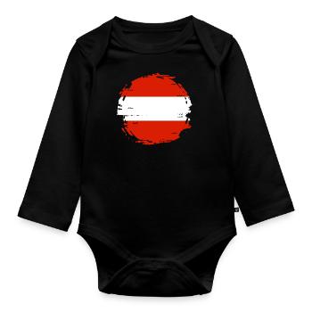 Austria Flag Austria Austrian Flag AT - Organic Longsleeve Baby Bodysuit - black - Front
