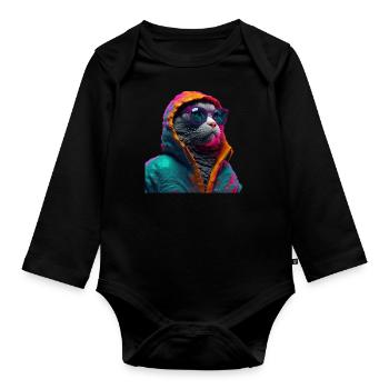 Katze mit Sonnenbrille Bunt Coole Katze - Baby Bio-Langarm-Body - Schwarz - Vorne