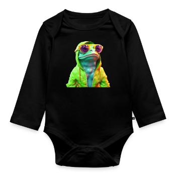 Frog with Sunglasses Colorful Cool Frogs - Organic Longsleeve Baby Bodysuit - black - Front