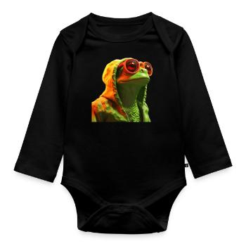 Grenouille avec lunettes de soleil Grenouilles fraîches colorées - Body Bébé bio manches longues - noir - Devant