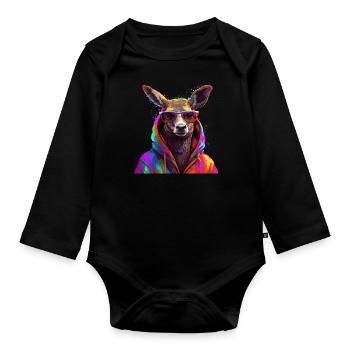 Deer with Sunglasses Colorful Cool Deer Forest Animal - Organic Longsleeve Baby Bodysuit - black - Front