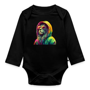 Lion avec lunettes de soleil Colorful Cool Lions Afrique - Body Bébé bio manches longues - noir - Devant
