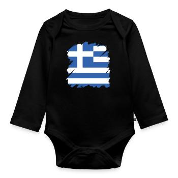 Griechenland Flagge Hellas Athen Griechische Fahne - Baby Bio-Langarm-Body - Schwarz - Vorne