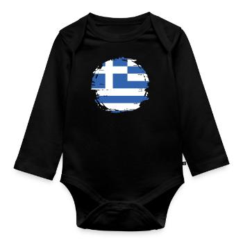 Drapeau de la Grèce Hellas Athènes Drapeau grec - Body Bébé bio manches longues - noir - Devant