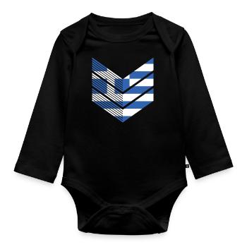 Drapeau grec Hellas Athènes drapeau grec - Body Bébé bio manches longues - noir - Devant