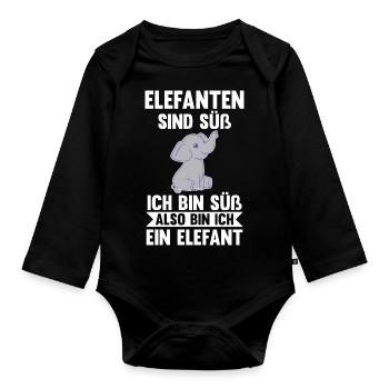 Elefant Elefanten - Baby Bio-Langarm-Body - Schwarz - Vorne