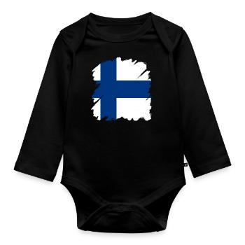 Finnland Flagge Suomi Finnische Fahne Used Look - Baby Bio-Langarm-Body - Schwarz - Vorne