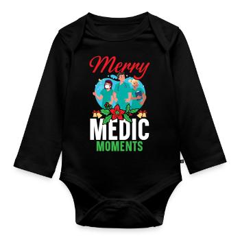 Merry Medic Moments Krankenschwester Weihnachten - Baby Bio-Langarm-Body - Schwarz - Vorne