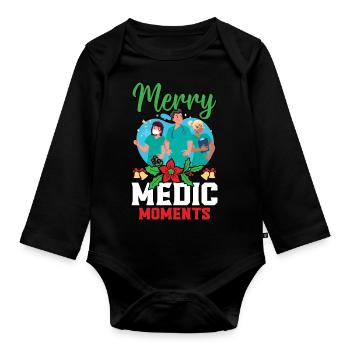 Merry Medic Moments Krankenschwester Weihnachten - Baby Bio-Langarm-Body - Schwarz - Vorne