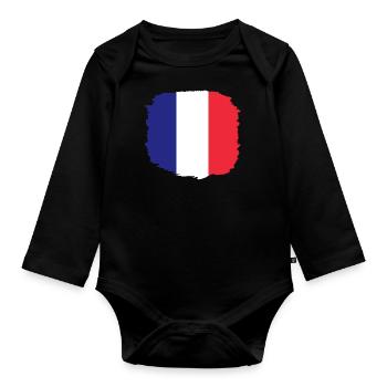 Drapeau France look usé drapeau français - Body Bébé bio manches longues - noir - Devant