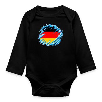Deutschland Flagge Deutsche Fahne Used Look Heimat - Baby Bio-Langarm-Body - Schwarz - Vorne