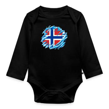 Drapeau de la Norvège Scandinavie Drapeau norvégien - Body Bébé bio manches longues - noir - Devant