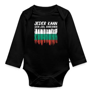 Bulgarien Flagge Bulgarische Fahne Goldstrand - Baby Bio-Langarm-Body - Schwarz - Vorne