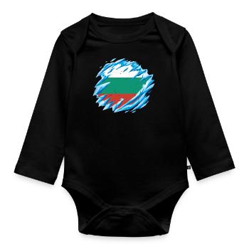 Drapeau de la Bulgarie Drapeau bulgare Sables d’or - Body Bébé bio manches longues - noir - Devant