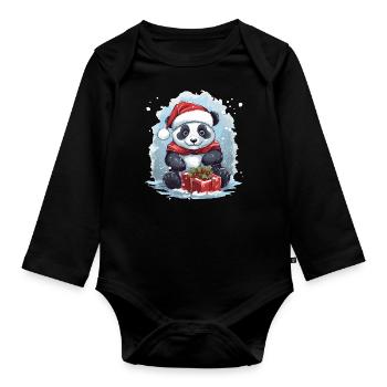 Panda Christmas - Organic Longsleeve Baby Bodysuit - black - Front