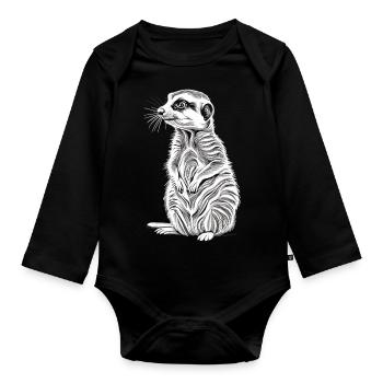Les Gardiens de la Savane : le suricate en action - Body Bébé bio manches longues - noir - Devant