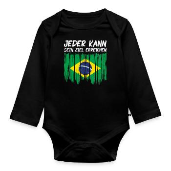 Brasilien Flagge Brasilianische Fahne Südamerika - Baby Bio-Langarm-Body - Schwarz - Vorne