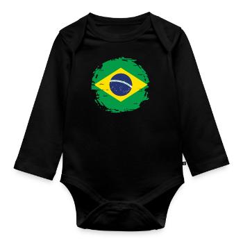 Brasilien Flagge Brasilianische Fahne Südamerika - Baby Bio-Langarm-Body - Schwarz - Vorne