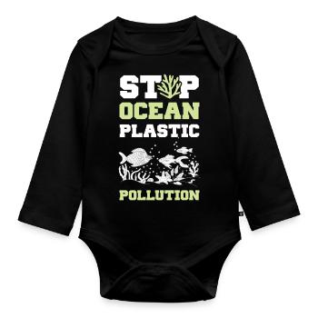 Plastic Save the Ocean - Organic Longsleeve Baby Bodysuit - black - Front