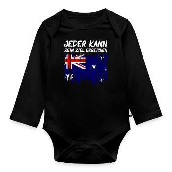 Australien Flagge Down Under Australische Fahne - Baby Bio-Langarm-Body - Schwarz - Vorne