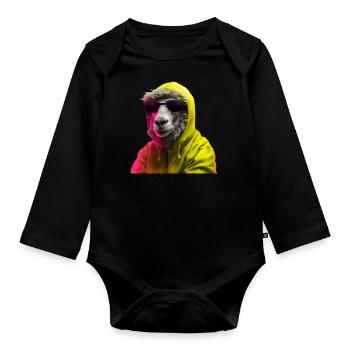 Schaf mit Sonnenbrille Bunt Coole Schaf Waldtier - Baby Bio-Langarm-Body - Schwarz - Vorne