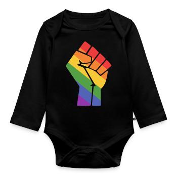 Pride Fist LGBT Design für Gleichberechtigung - Baby Bio-Langarm-Body - Schwarz - Vorne