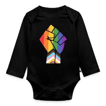 Pride Fist Pride Progress Design für Equality - Baby Bio-Langarm-Body - Schwarz - Vorne