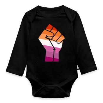 Pride Fist Lesbian Pride Design für Equality - Baby Bio-Langarm-Body - Schwarz - Vorne