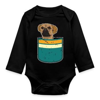 Chien Cadeau Mignon Chest Pochette Puggle - Body Bébé bio manches longues - noir - Devant