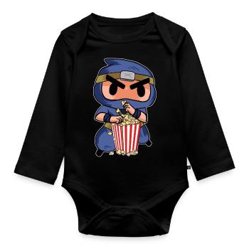 Popcorn Ninja Kids Funny Theater Cinema Snack Movi - Baby Bio-Langarm-Body - Schwarz - Vorne