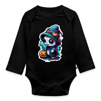 Halloween - Monster mit Hexenhut - Baby Bio-Langarm-Body - Schwarz - Vorne