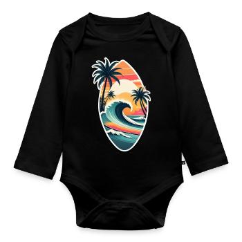 Surfing Beach Palm Tree Sunshine Holidays - Organic Longsleeve Baby Bodysuit - black - Front