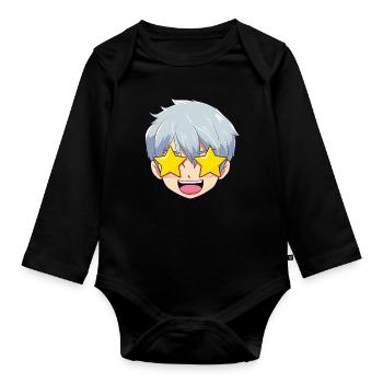 Emoji Visage Anime Étonné - Chemise Anime - Body Bébé bio manches longues - noir - Devant