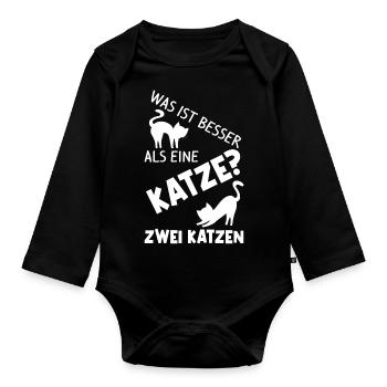 Was Ist Besser Als Eine Katze Zwei Katzen Katzenbe - Baby Bio-Langarm-Body - Schwarz - Vorne