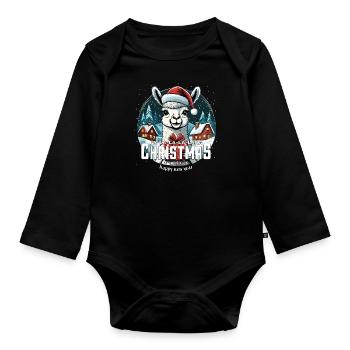 Lama de Noël Fa La La La Lama Noël - Body Bébé bio manches longues - noir - Devant