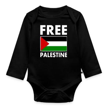 Free palestine - Body Bébé bio manches longues - noir - Devant