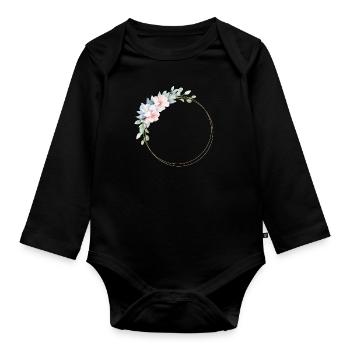 Bouquet floral, bleu, rose personnalisable - Body Bébé bio manches longues - noir - Devant