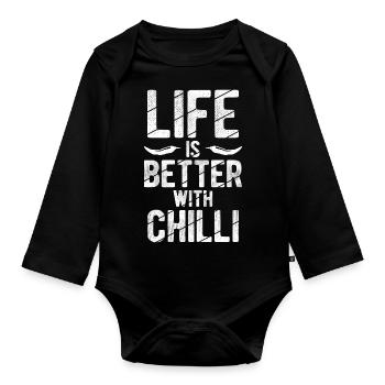 Life Is Better With Chilli Peperoni Jalapeno Schar - Baby Bio-Langarm-Body - Schwarz - Vorne