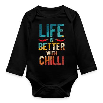 La vie est meilleure avec le piment, le pepperoni, le jalapeño, l’épinette - Body Bébé bio manches longues - noir - Devant