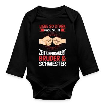 Geschwister Bruder und Schwester - Baby Bio-Langarm-Body - Schwarz - Vorne