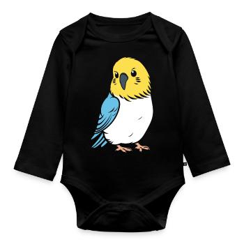 Niedlicher kleiner Wellensittich - Baby Bio-Langarm-Body - Schwarz - Vorne