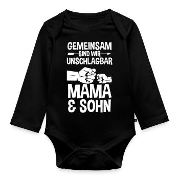 Mutter Muttertag Mama und Sohn - Baby Bio-Langarm-Body - Schwarz - Vorne