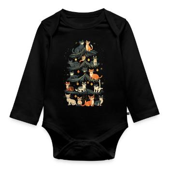 Katzen Tannenbaum Weihnachten Christbaum - Baby Bio-Langarm-Body - Schwarz - Vorne